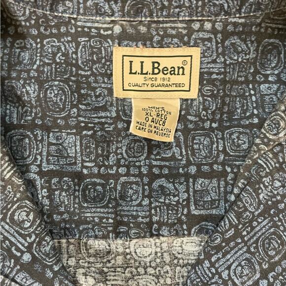 L.L. Bean Mens/Teen Geometric Print Hawaiian Shades of Blue Size XL Aloha Tribal - Picture 3 of 5
